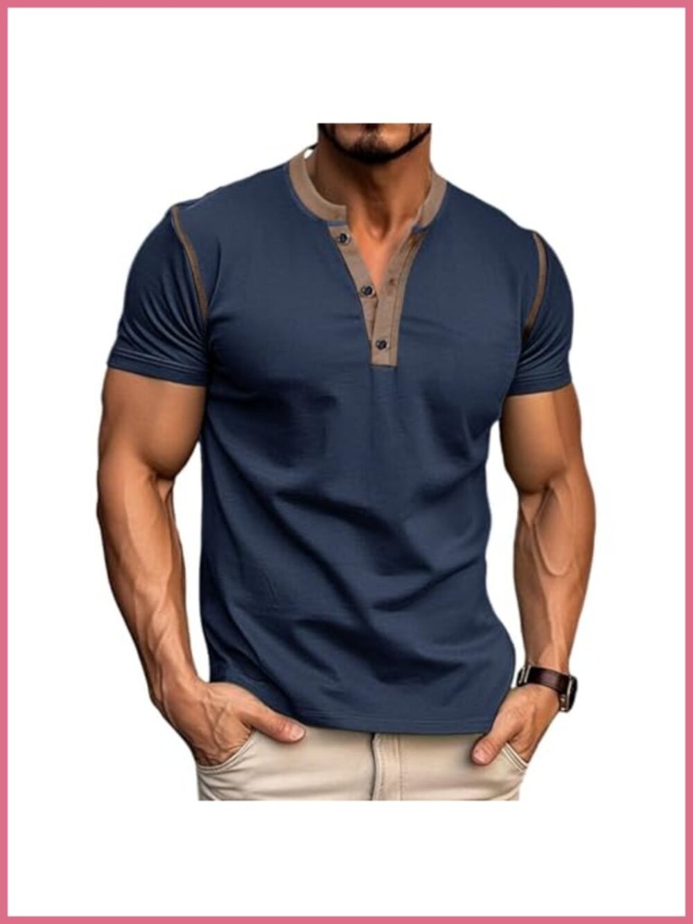 Men's Henley Shirt Cotton Short Sleeve Button T-Shirt Casual